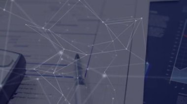 Ödeme terminali ve faturalarla bağlantı ağının animasyonu. bağlantılar, iş dünyası, teknoloji ve dijital arayüz kavramı dijital olarak oluşturulmuş video.