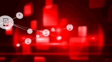Kırmızı arkaplan üzerindeki bağlantı ağının animasyonu. bağlantı, teknoloji ve dijital arayüz kavramı dijital olarak oluşturulmuş video.