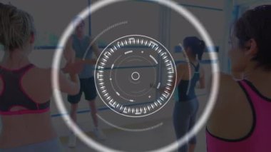 Egzersiz yapan insanları tarayan bir animasyon. global spor, incelik ve sağlıklı yaşam tarzı konsepti dijital olarak oluşturulmuş video.