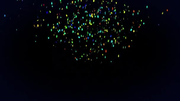 Animation Confettis Colorés Tombant Sur Fond Noir Célébration Fête Concept — Video