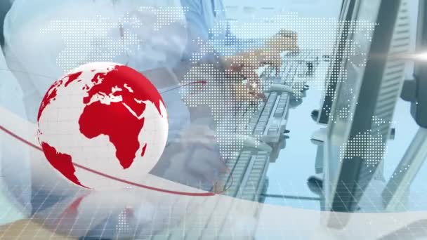 Animation Globe Terrestre Carte Monde Sur Les Gens Affaires Portant — Video