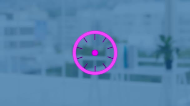 Анімація Фіолетового Масштабування Над Порожнім Офісом Глобальний Бізнес Цифровий Інтерфейс — стокове відео