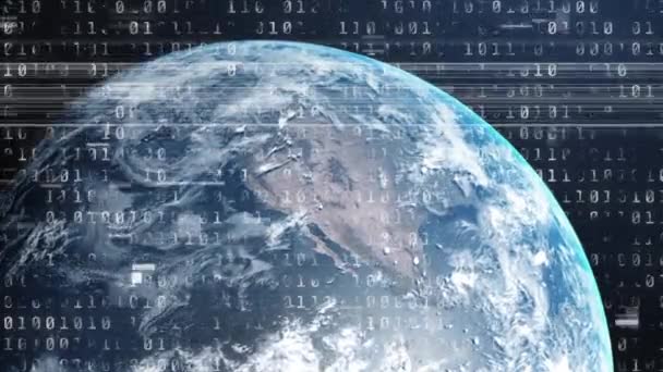 Animering Binär Kodning Över Planeten Jorden Global Databehandling Anslutningar Digitalt — Stockvideo
