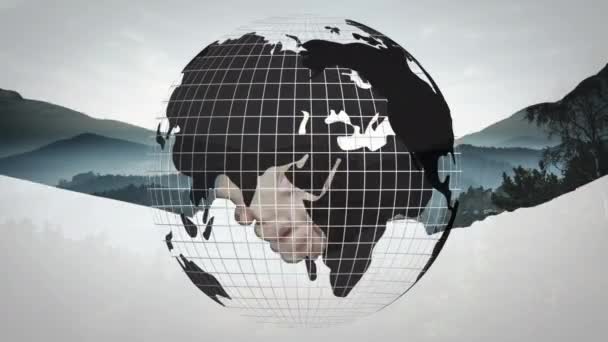 Animation Globe Több Mint Üzletember Kézfogás Üzleti Siker Kapcsolat Technológia — Stock videók