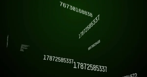 緑色の背景に白い数字が変化し データ処理のイメージ デジタルインターフェース統計数学科学の概念デジタル生成された画像 — ストック写真