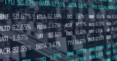 Dükkan içi mali veri işleme animasyonu. küresel alışveriş, iş, dijital arayüz, teknoloji ve ağ konsepti dijital olarak oluşturulmuş video.