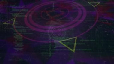 Koyu arkaplan üzerinde simge, küre ve veri işleme ağı hareketinin animasyonu. küresel iletişim ve veri paylaşım kavramı, dijital olarak oluşturulmuş video.