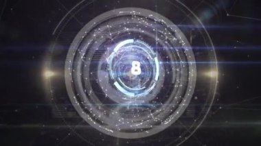 Geri sayım animasyonu, bağlantı ağı ile tarama. küresel veri işleme, bağlantılar, teknoloji ve dijital arayüz kavramı dijital olarak oluşturulmuş video.