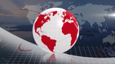 Bağlantı ağı ve dünya haritasıyla dönen dünyanın animasyonu. küresel iş, bağlantılar, dijital arayüz ve dijital olarak oluşturulan ağ konsepti.