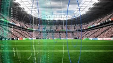 Dijital arayüzün güvenli kilit hareketli hareketli stadyumla animasyonu. dijital veri güvenliği teknolojisi ve spor konsepti dijital olarak oluşturulmuş animasyon.