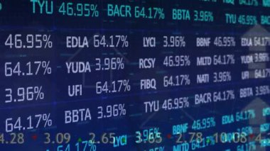 Okların animasyonu, borsa ve finansal veri işleme. küresel finansman, iş dünyası, dijital arayüz ve teknoloji konsepti dijital olarak oluşturulmuş video.