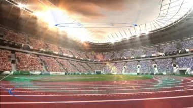 Stadyumu tarayan dürbünlerle dijital arayüzün animasyonu. dijital veri güvenliği teknolojisi ve spor konsepti dijital olarak oluşturulmuş animasyon.