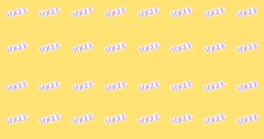 Vogue metnin animasyonu sarı arka planda tekrarlandı. moda ve aksesuarlar arka plan desen konsepti dijital animasyon.