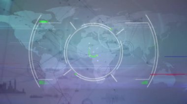 Mavi arkaplan üzerinde dünya haritasıyla bağlantı ağının animasyonu. bağlantı, teknoloji ve dijital arayüz kavramı dijital olarak oluşturulmuş video.
