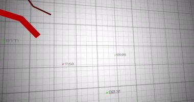 Izgara üzerinde işlenen kırmızı çizgilerin animasyonu. küresel finansman, iş dünyası, dijital arayüz ve teknoloji konsepti dijital olarak oluşturulmuş video.