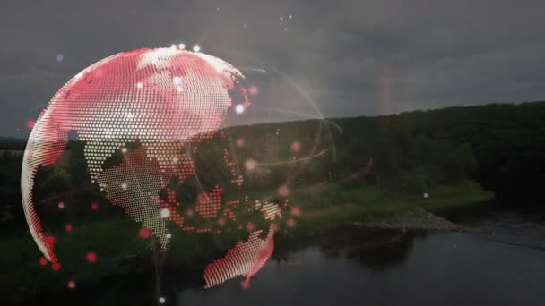 Animation Glödande Glob Och Nätverk Över Landsbygden Globalt Kommunikations Och — Stockvideo