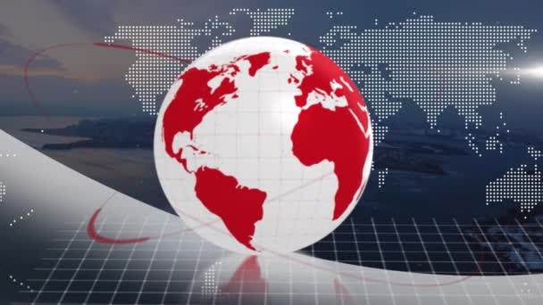 Анимация Вращения Глобуса Сетью Соединений Картой Мира Глобальный Бизнес Связи — стоковое видео