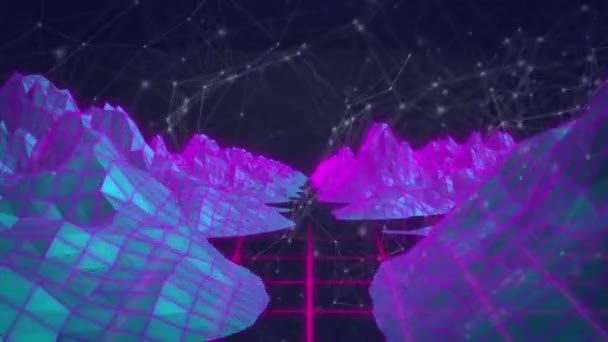 Digitale Animation Von Verbindungsnetzen Über Gebirgsstrukturen Vor Schwarzem Hintergrund Globales — Stockvideo