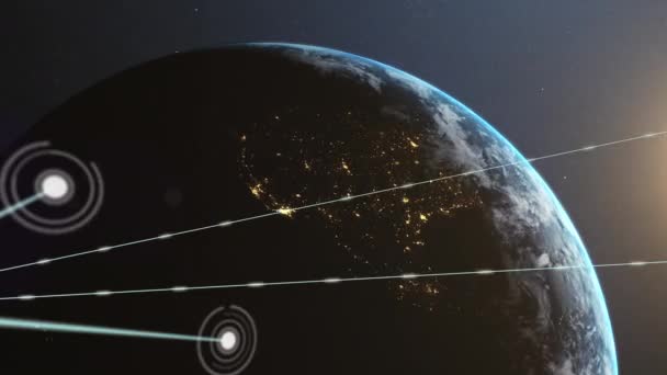 Animação Redes Conexões Sobre Planeta Terra Redes Globais Interface Digital — Vídeo de Stock