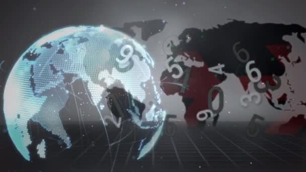 世界地図上の世界との接続のネットワークのアニメーション デジタルインターフェースの概念デジタルで生成されたビデオ — ストック動画