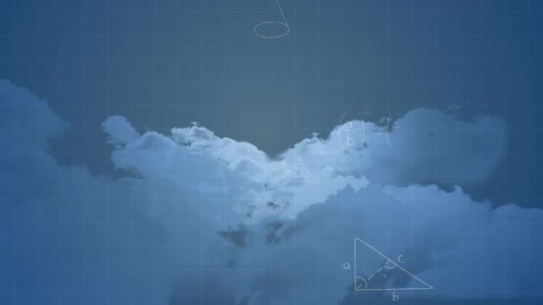 Animation Mathematischer Gleichungen Über Wolken Globales Bildungs Wissenschafts Digitales Interface — Stockvideo