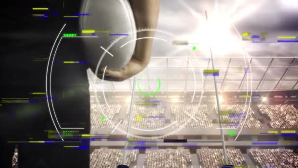 Animatie Van Digitale Interface Met Veilige Vergrendeling Roteren Rugby Speler — Stockvideo