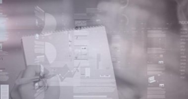 Veri işleme animasyonu kişi yazma üzerine. küresel veri işleme, iş, dijital arayüz, teknoloji ve ağ konsepti dijital olarak oluşturulmuş video.