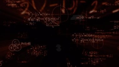 Bilgisayar üzerinden matematik denklemlerinin animasyonu. küresel eğitim, bilim, dijital arayüz ve dijital olarak üretilen video konsepti.