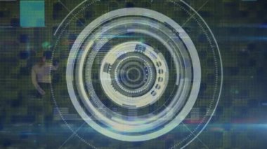 Kapsam taraması ve veri işleme animasyonu. küresel dijital arayüz, teknoloji ve ağ konsepti dijital olarak oluşturulmuş video.