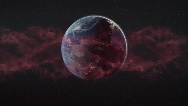 Animacja Świecących Ścieżek Świetlnych Nad Planetą Ziemia Globalne Sieci Interfejs — Wideo stockowe