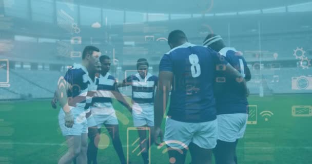 Animering Statistik Och Ikoner Över Rugbyspelare Global Sport Teknik Digitalt — Stockvideo