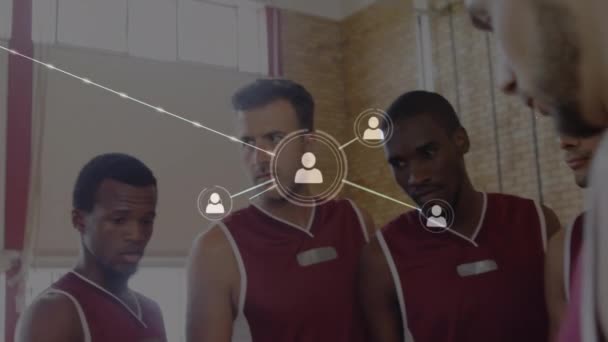 Basketbol Maçında Bağlantı Ağının Animasyonu Küresel Spor Rekabet Bağlantı Konsepti — Stok video