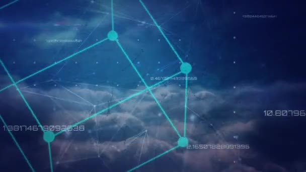 Nombres Changeants Multiples Réseau Connexions Contre Les Nuages Dans Ciel — Video