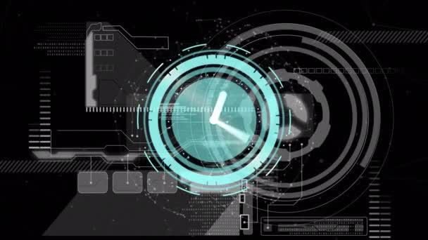 Animazione Orologio Con Girando Mani Sopra Interfaccia Digitale Con Elaborazione — Video Stock