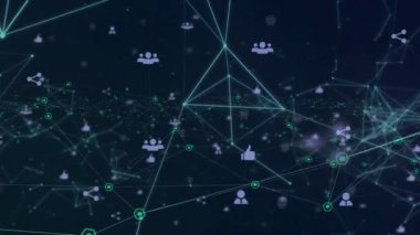 Siyah arkaplandaki simgelerle bağlantı ağlarının animasyonu. küresel tıp, bağlantılar ve teknoloji konsepti dijital olarak oluşturulmuş video.