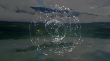 Manzara üzerinde bağlantıları olan dünyanın animasyonu. küresel dijital arayüz, teknoloji ve ağ konsepti dijital olarak oluşturulmuş video.
