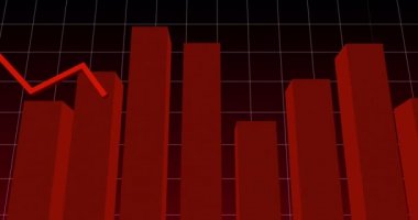 Finansal veri işleme ile kırmızı çizgi istatistiklerinin animasyonu. küresel finansman, iş dünyası, dijital arayüz ve teknoloji konsepti dijital olarak oluşturulmuş video.