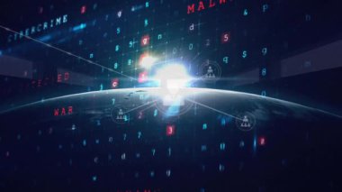 Dünya üzerinde veri işleme animasyonu. küresel dijital arayüz, teknoloji ve ağ konsepti dijital olarak oluşturulmuş video.