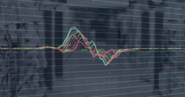 Dükkanın iç kısımlarında finansal veri işleme animasyonu. küresel alışveriş, bağlantılar, iş dünyası, dijital arayüz, teknoloji ve ağ konsepti dijital olarak oluşturulmuş video.