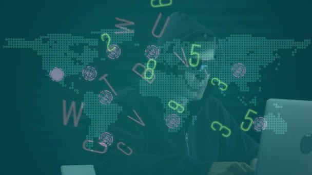 Animación Red Conexiones Con Mapa Del Mundo Hacker Conexiones Ciberdelincuencia — Vídeos de Stock