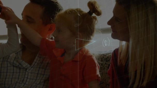 Animation Mathematischer Zeichnungen Und Gleichungen Über Familie Mit Headset Globale — Stockvideo