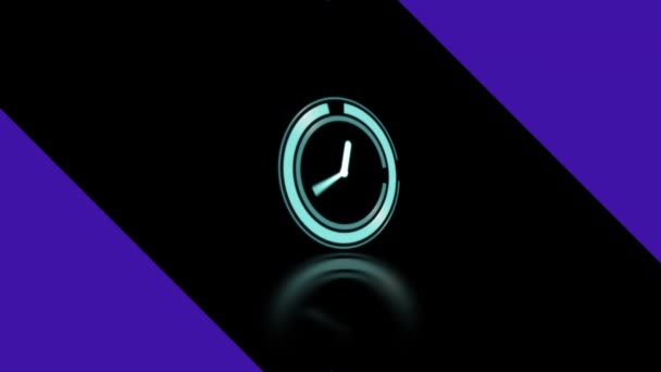 Animación Rectángulos Púrpura Reloj Con Agujas Giratorias Sobre Fondo Negro — Vídeo de stock