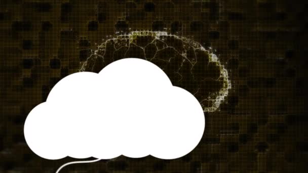 Animation White Clouds Hanging Media Icons Brain Black Background Global — Stock Video