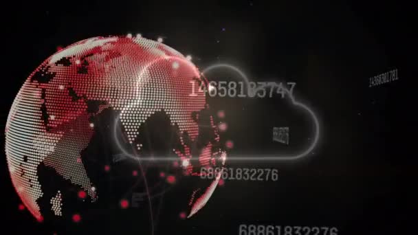 Animación Del Icono Nube Procesamiento Datos Través Red Globo Rojo — Vídeos de Stock