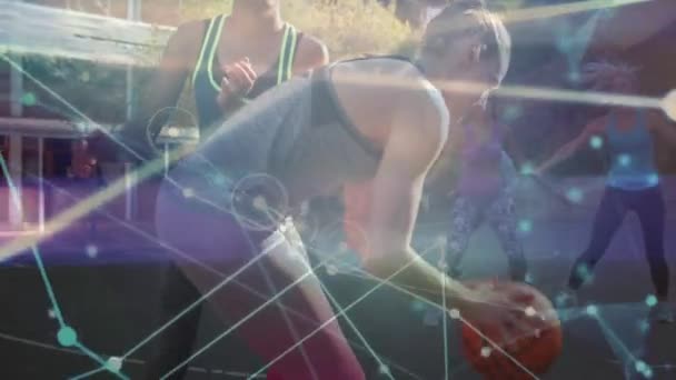 Basketbolcular Üzerinden Bağlantı Ağının Animasyonu Bağlantı Teknoloji Dijital Arayüz Kavramı — Stok video