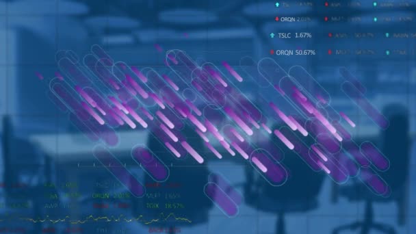 Animation Der Finanzdatenverarbeitung Über Leerem Büro Globales Geschäft Digitale Schnittstelle — Stockvideo