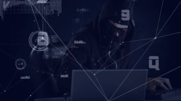 컴퓨터를 해커와 숫자로 이루어진 네트워크의 애니메이션이다 디지털 인터페이스 디지털 비디오 — 비디오