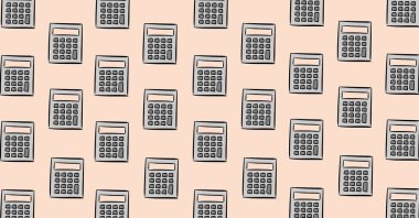 Hesap makinelerinin soluk pembe arkaplanda tekrar eden bileşimi. okul, eğitim ve öğrenim konsepti dijital olarak oluşturulmuş imaj.