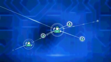 Mavi arkaplan üzerindeki bağlantı ağının animasyonu. bağlantı, teknoloji ve dijital arayüz kavramı dijital olarak oluşturulmuş video.