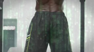 Sporcu üzerinden veri işleme ile dijital arayüzün animasyonu. küresel teknoloji ve spor konsepti dijital olarak üretilen animasyon.